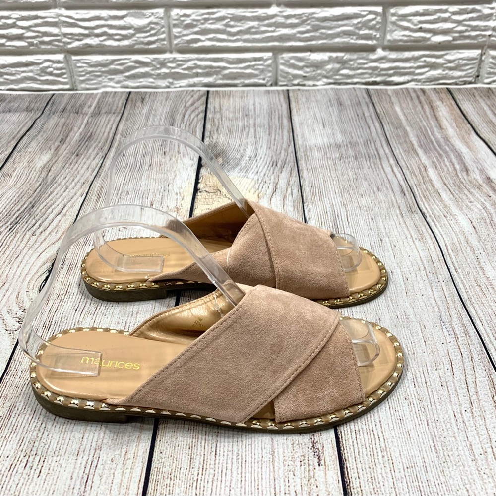 Maurices Mauve Faux Suede Saige Slides Gold Studs - Picture 3 of 5